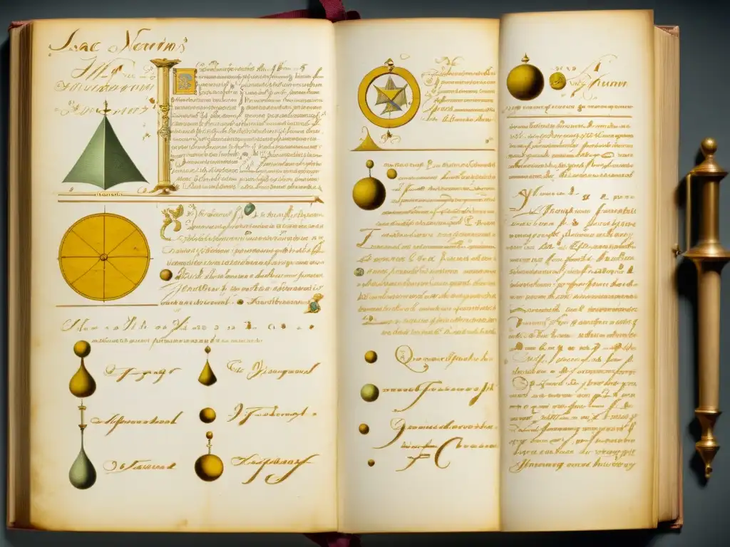 Detalle alquímico de notas escritas a mano por Isaac Newton, rodeadas de equipo alquímico antiguo, revelando la influencia de Isaac Newton en alquimia