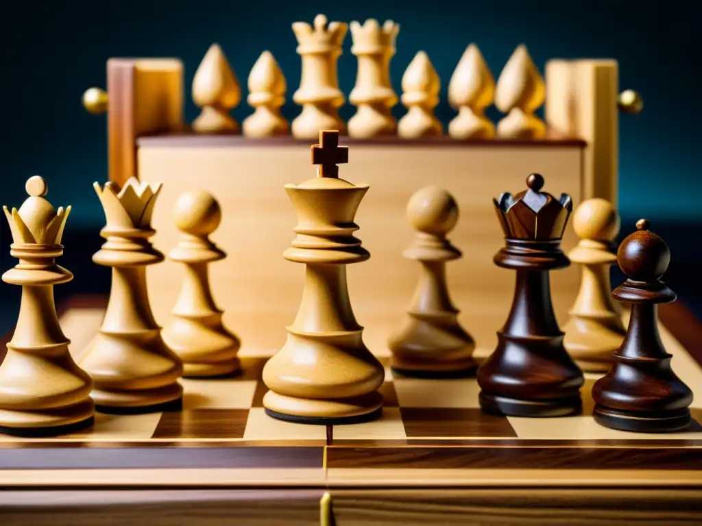 Detalle de un antiguo juego de ajedrez medieval, evocando metáforas filosóficas en el ajedrez y la profundidad intelectual del juego