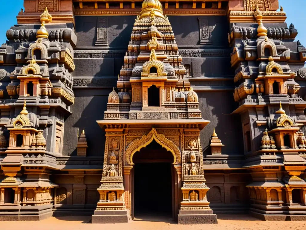 Detalle arquitectónico del Templo Brihadeeswarar en Thanjavur, India