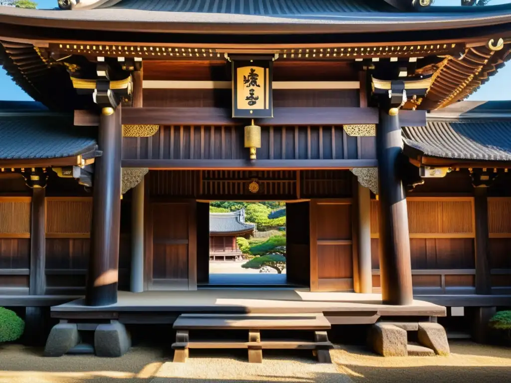 Detalle de la arquitectura de madera del Templo Horyuji en Nara, Japón