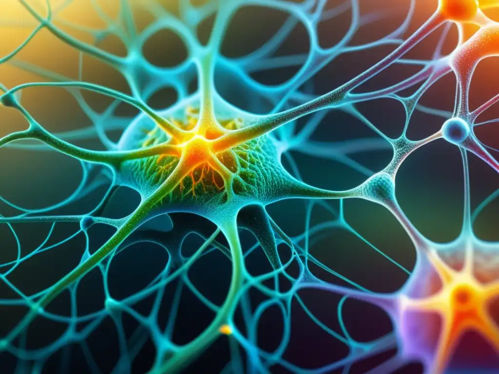 Detalle asombroso del intrincado sistema de neuronas en el cerebro humano, mostrando la complejidad de la Teoría de Sistemas de Luhmann