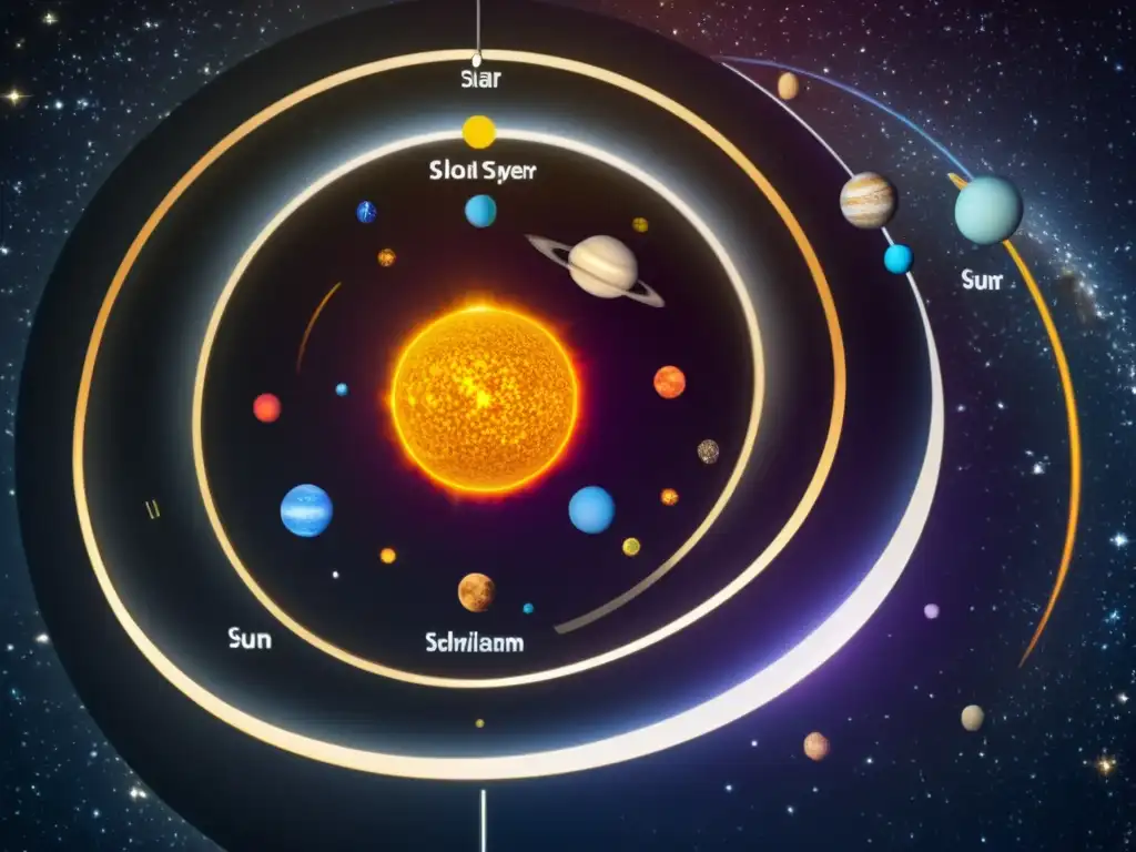Detalle asombroso del modelo heliocéntrico del sistema solar, evocando la maravilla de la revolución copernicana