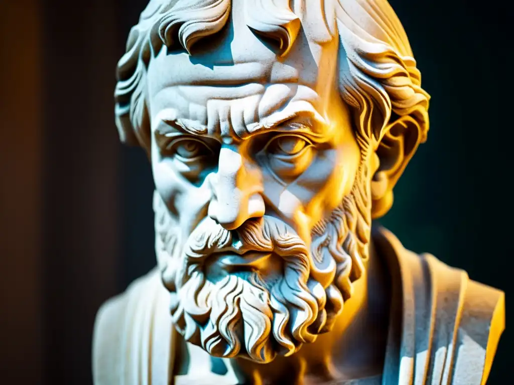 Detalle de busto de filósofo estoico, reflejando fortaleza y sabiduría