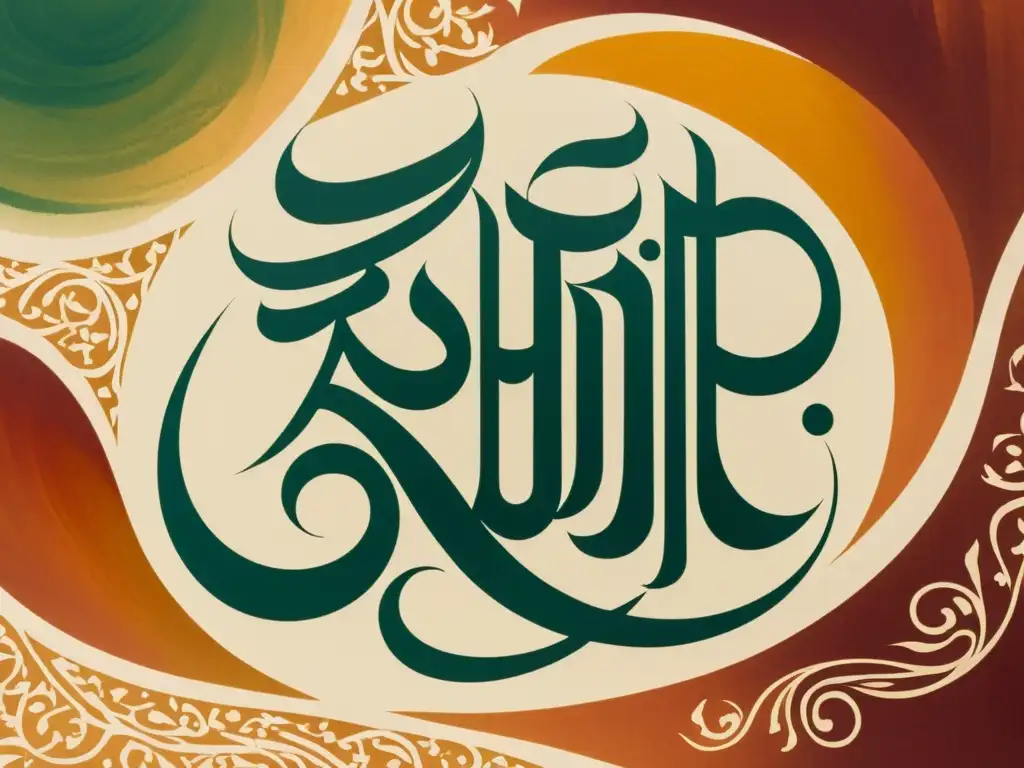 Detalle de caligrafía Sufi en tonos cálidos, evocando tradición espiritual y alma poética en versos Sufis