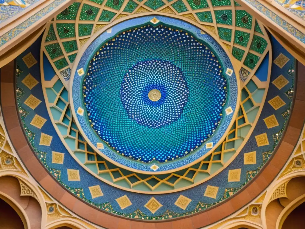 Detalle de un diseño de mosaico intrincado en una mezquita sufí, evocando el misticismo sufí y su influencia en el arte islámico