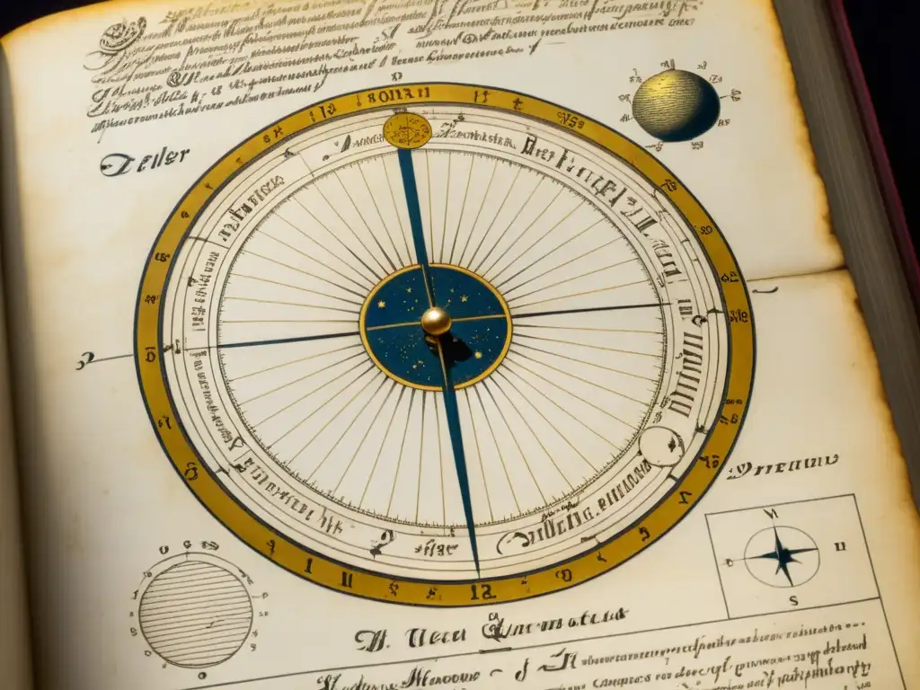 Detalle de documento histórico con notas y diagramas de Kepler y Tycho Brahe