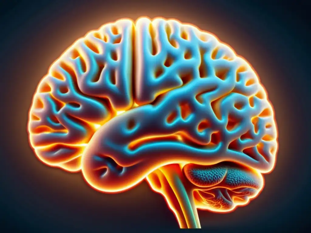 Detalle dramático del cerebro humano, revelando complejas conexiones neuronales