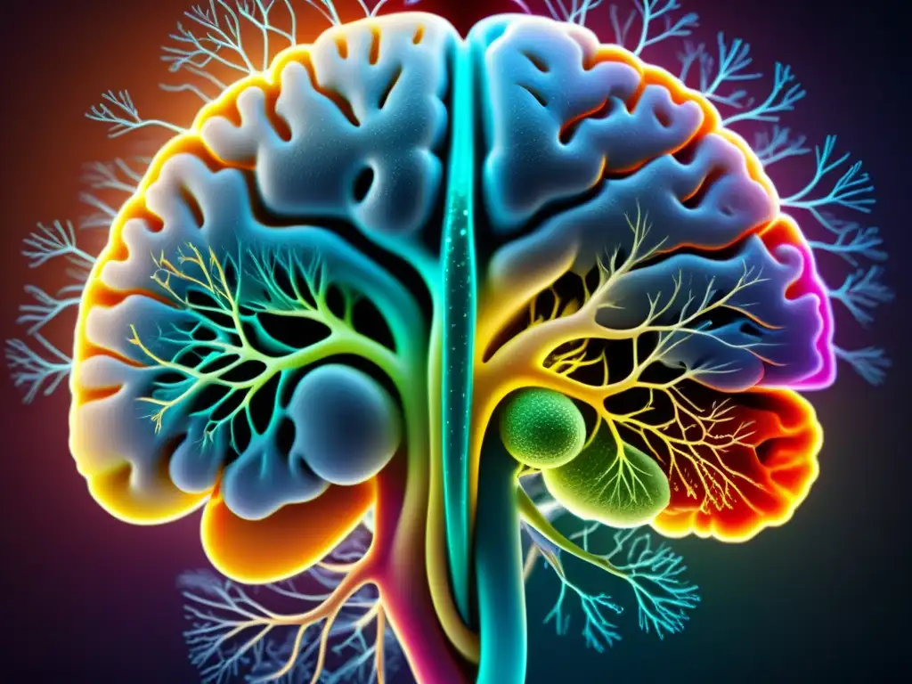 Detalle impactante del cerebro humano, destacando su complejidad y conexiones