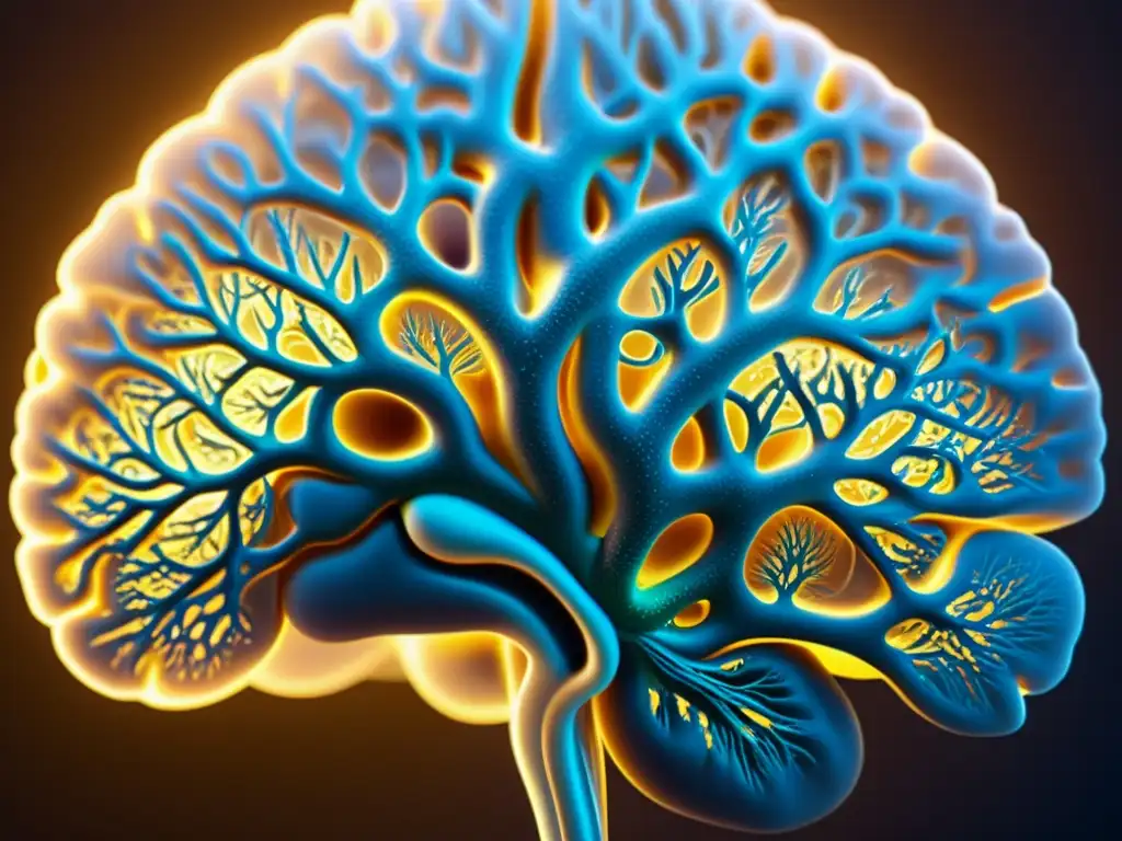 Detalle impresionante del cerebro humano, con redes de neuronas y sinapsis