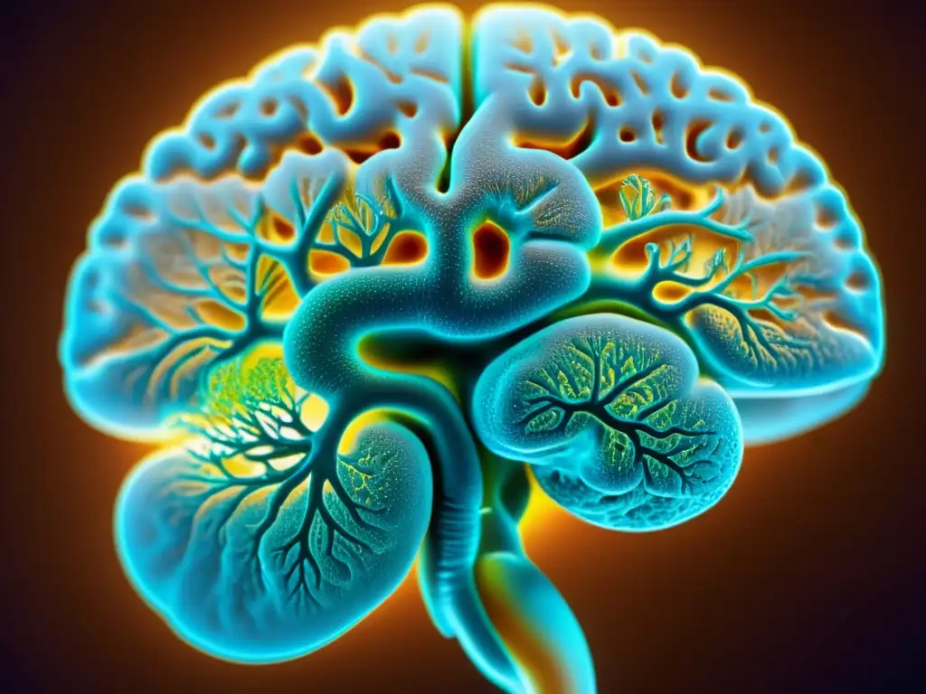 Detalle impresionante del cerebro humano en alta resolución, ilustrando la complejidad y belleza del órgano