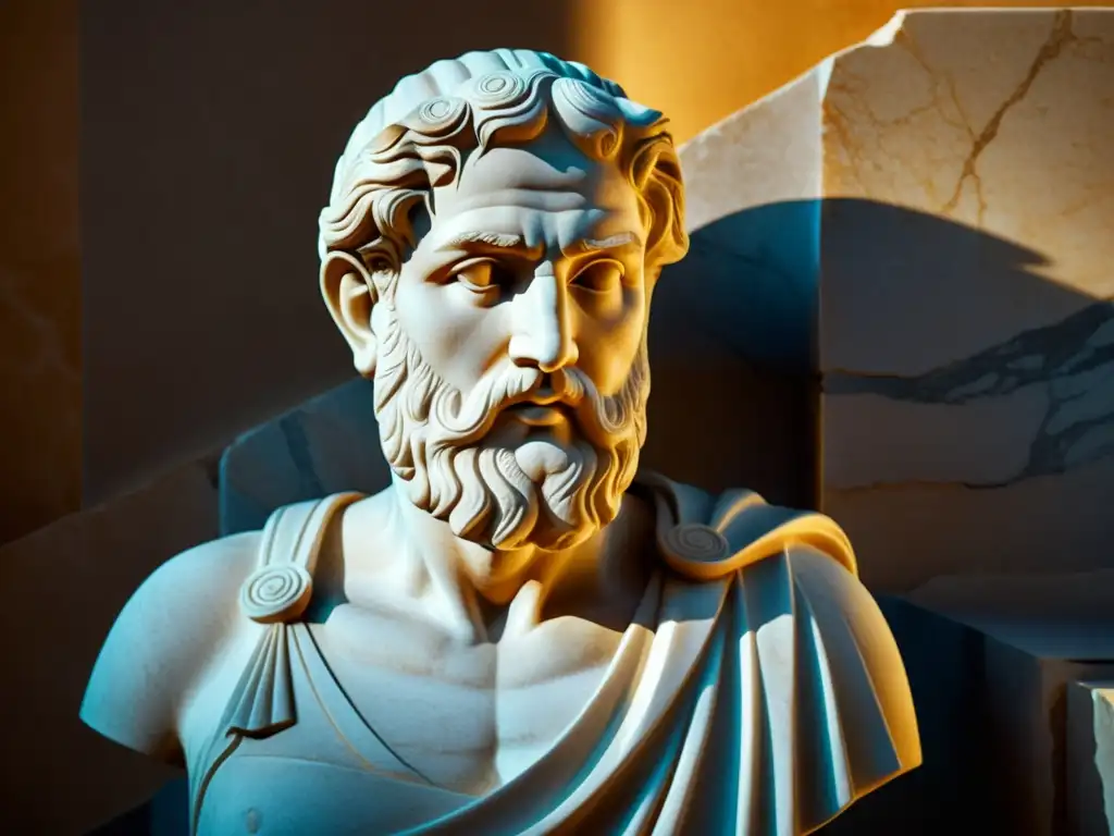 Detalle impresionante de escultura griega antigua, con expresión y textura cautivadoras