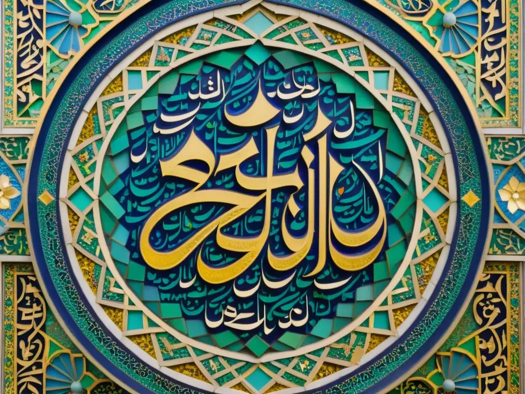 Detalle impresionante de mosaic islámico con influencia de la filosofía islámica en la literatura persa y árabe, revelando una rica herencia cultural