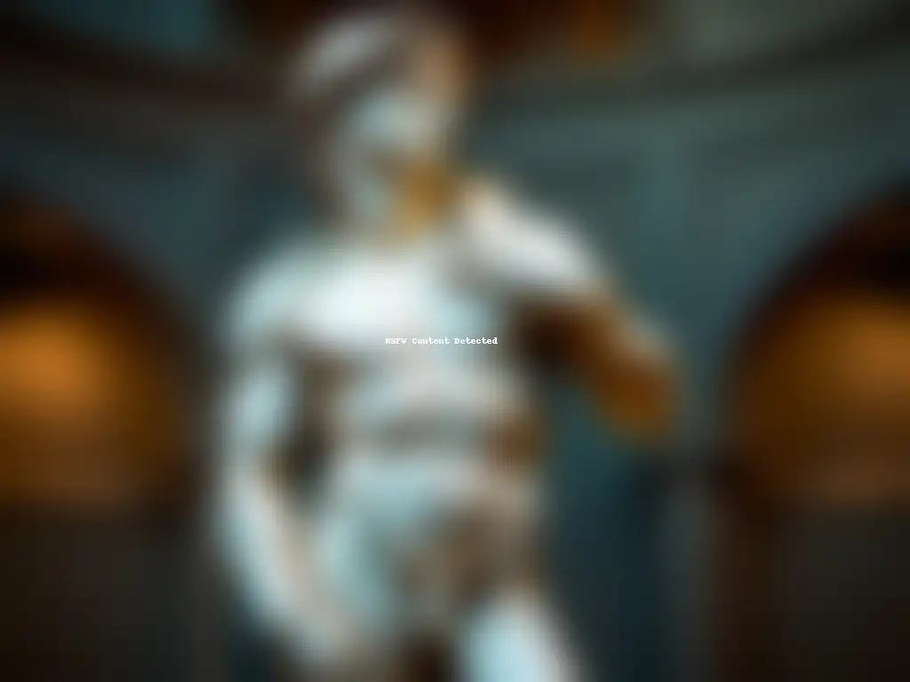 Detalle intrincado de la escultura de David de Miguel Ángel, destacando sus contornos musculares y expresión facial intensa