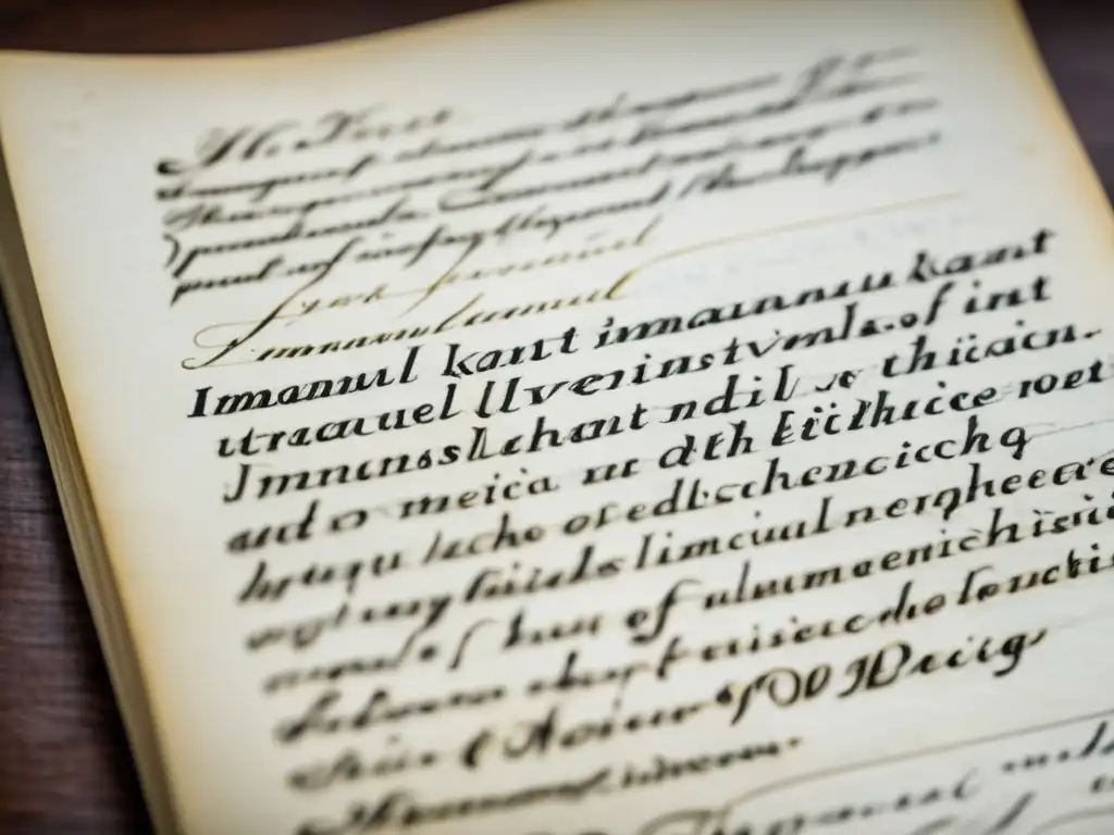 Detalle del manuscrito de Immanuel Kant sobre inversión ética, resaltando su escritura meticulosa y la autenticidad del papel del siglo XVIII