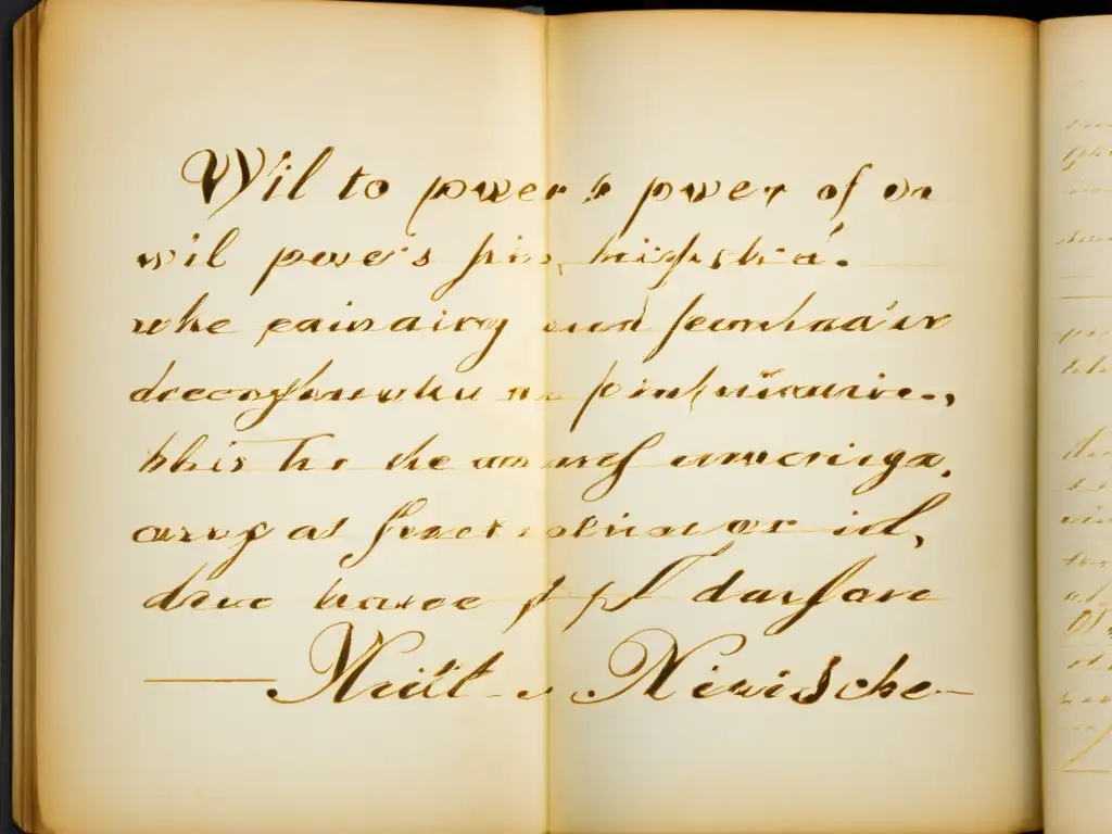 Detalle de manuscrito de Nietzsche sobre 'voluntad de poder' para curso online
