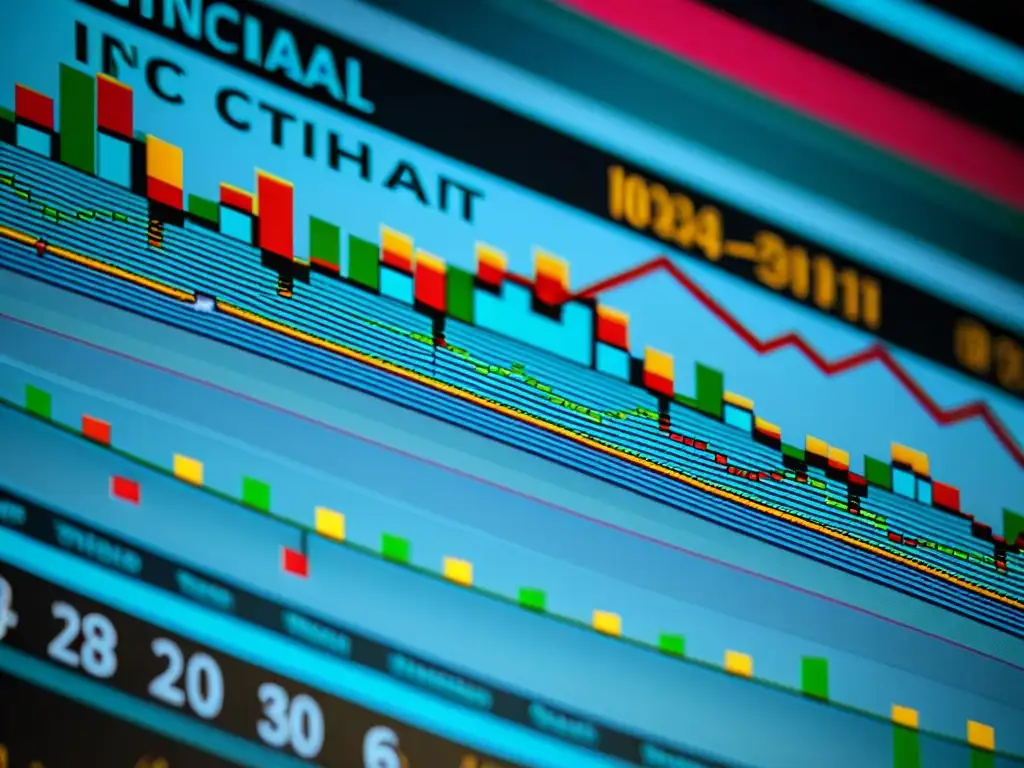 Detalle nítido de gráficos financieros con datos coloridos, mostrando la importancia de la diversificación en inversiones