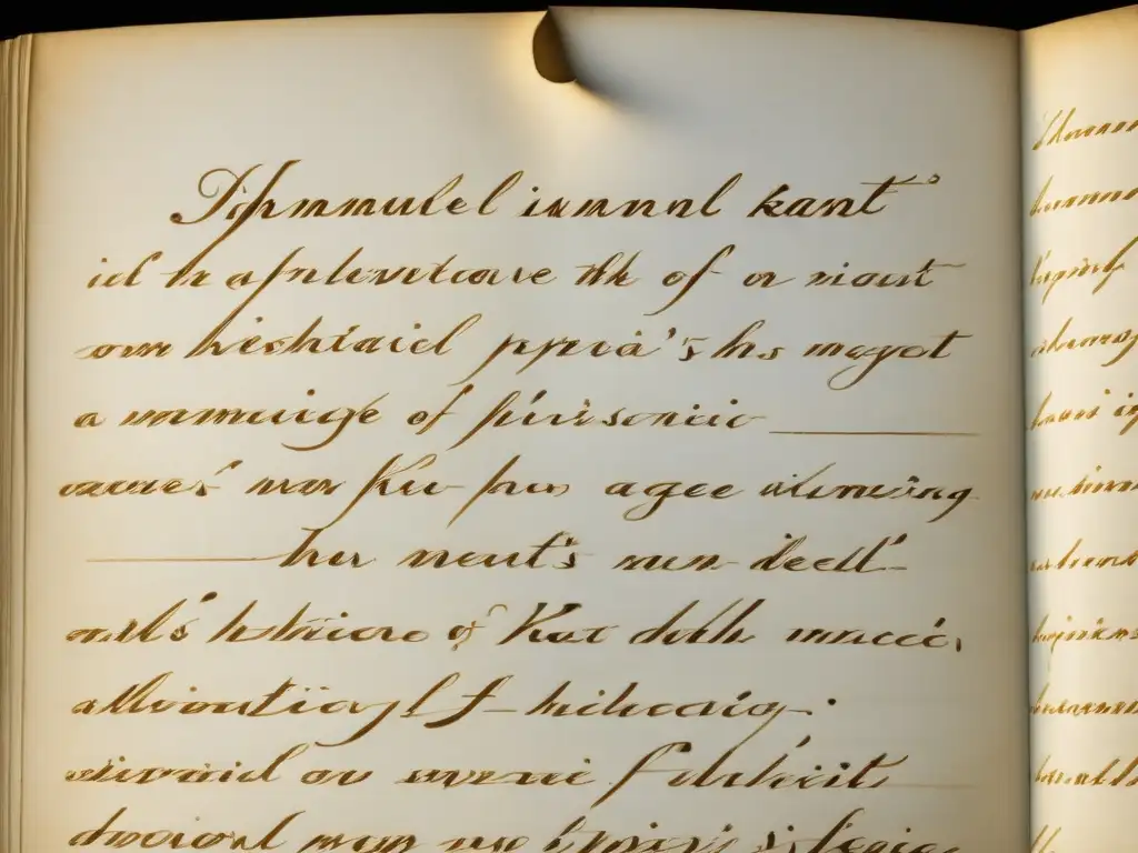 Detalle sepia de notas manuscritas de Immanuel Kant sobre el imperativo categórico, evocando su sabiduría atemporal e inversión ética