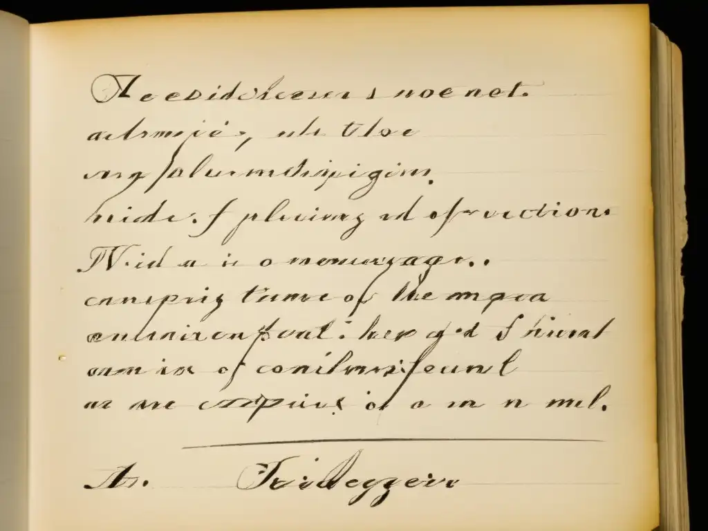 Heidegger: Reflexiones auténticas en tinta Detalle de las notas manuscritas de Heidegger, reflejando su profunda reflexión sobre la búsqueda del ser genuino