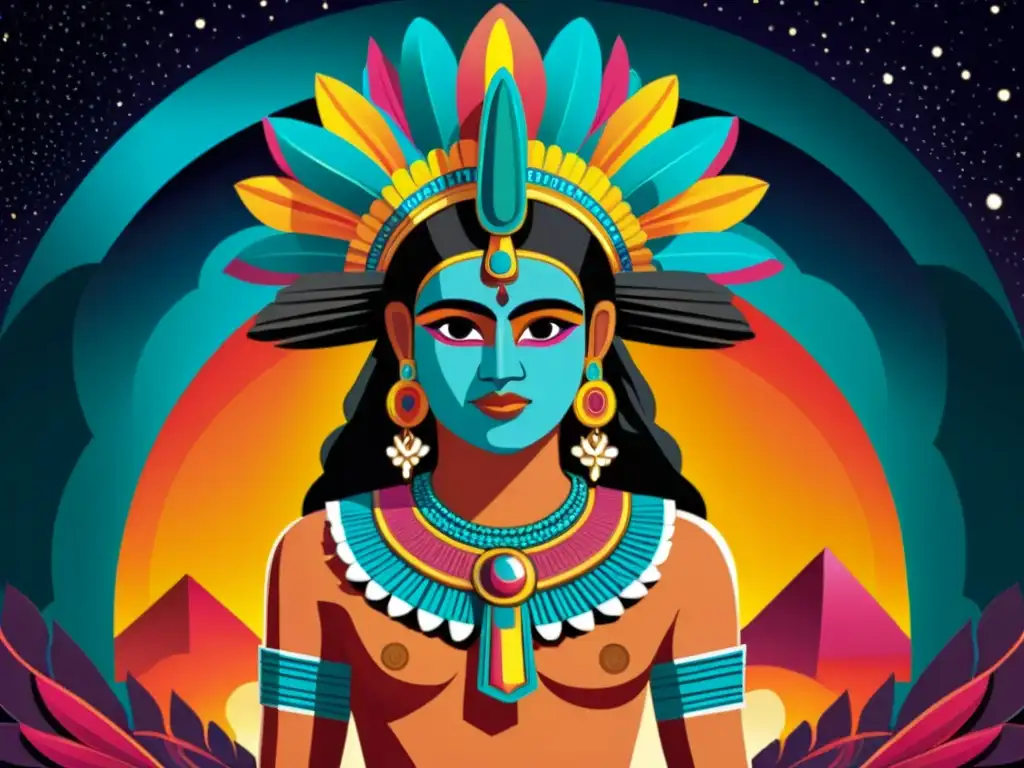 Detalle de ilustración de Ometeotl, deidad mesoamericana dual representada como figura andrógina con mitad masculina y mitad femenina