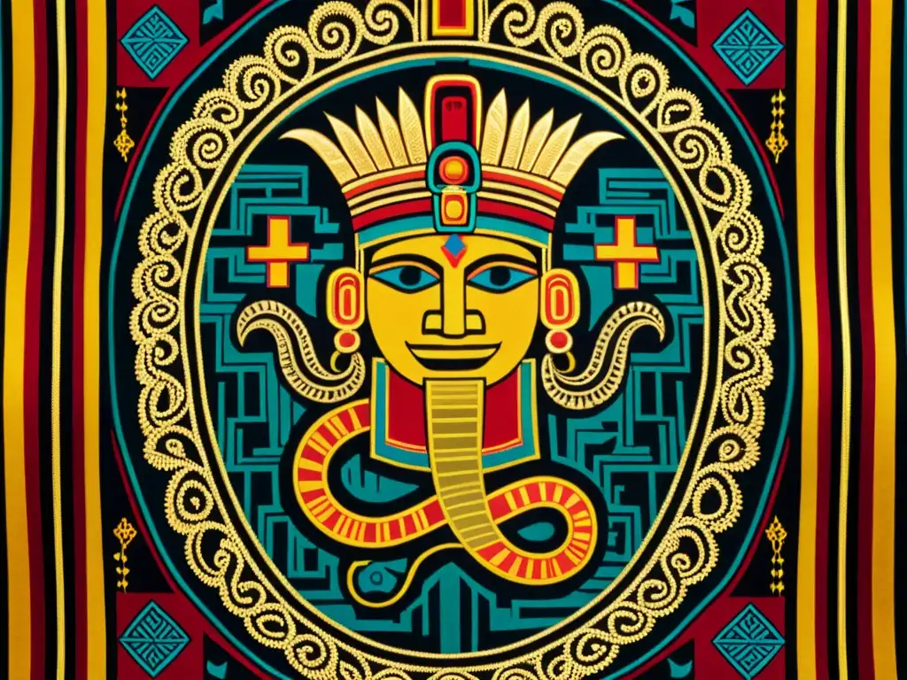 Detalle de tapiz dorado Inca con la representación de Viracocha y la serpiente