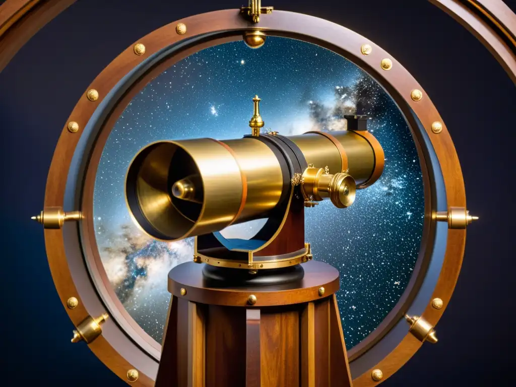 Detalle del telescopio de Galileo Galilei en la noche estrellada, evocando la filosofía de la naturaleza y cosmos