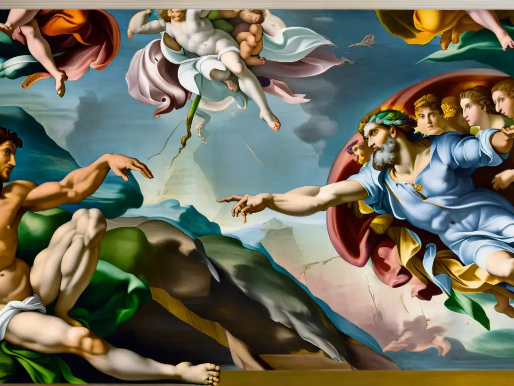 Detalle ultraHD del fresco 'La Creación de Adán' de Miguel Ángel, mostrando la maestría renacentista y su influencia en reforma religiosa