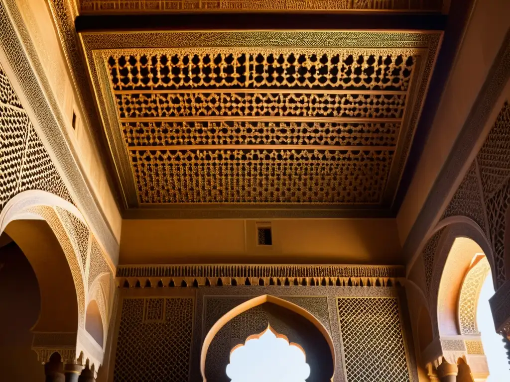 Detalles geométricos en Alhambra, Granada, resaltan la arquitectura de la razón AlKindi con precisión y belleza matemática