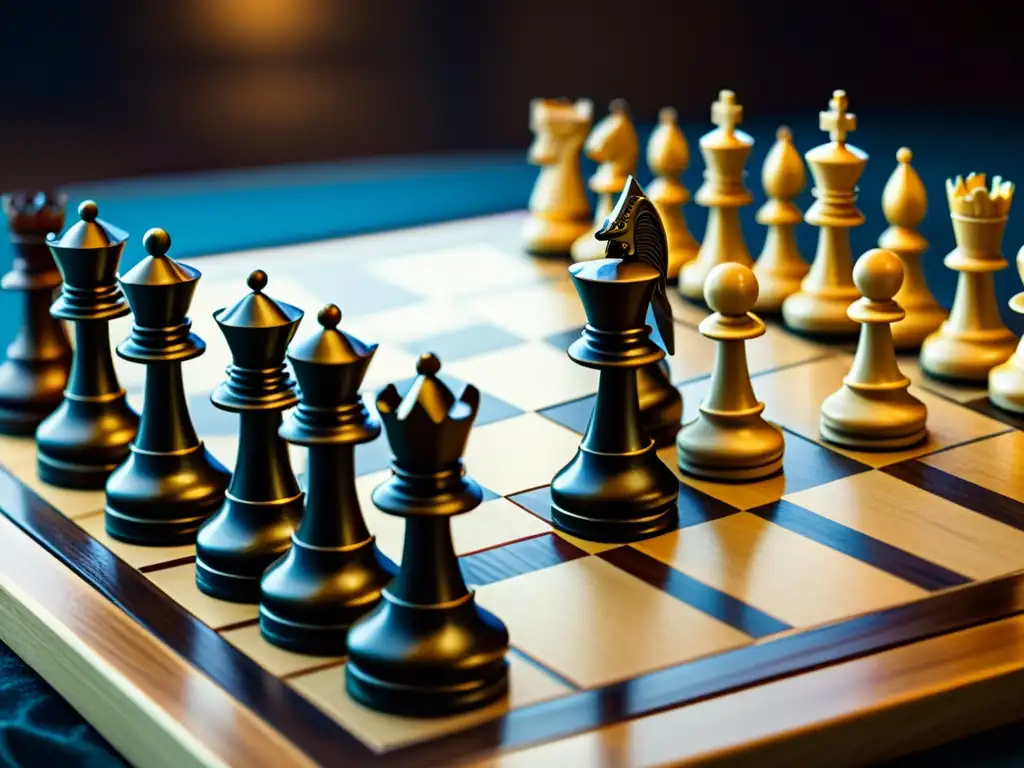 Detalles intrincados de un juego de ajedrez medieval, destacando metáforas filosóficas en el ajedrez y su significado estratégico y social