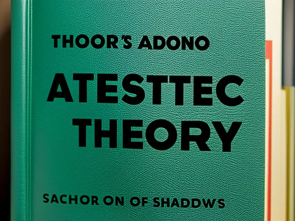 Detalles intrincados de la portada del libro 'Teoría Estética' de Theodor Adorno, evocando principios estéticos y exploración intelectual profunda