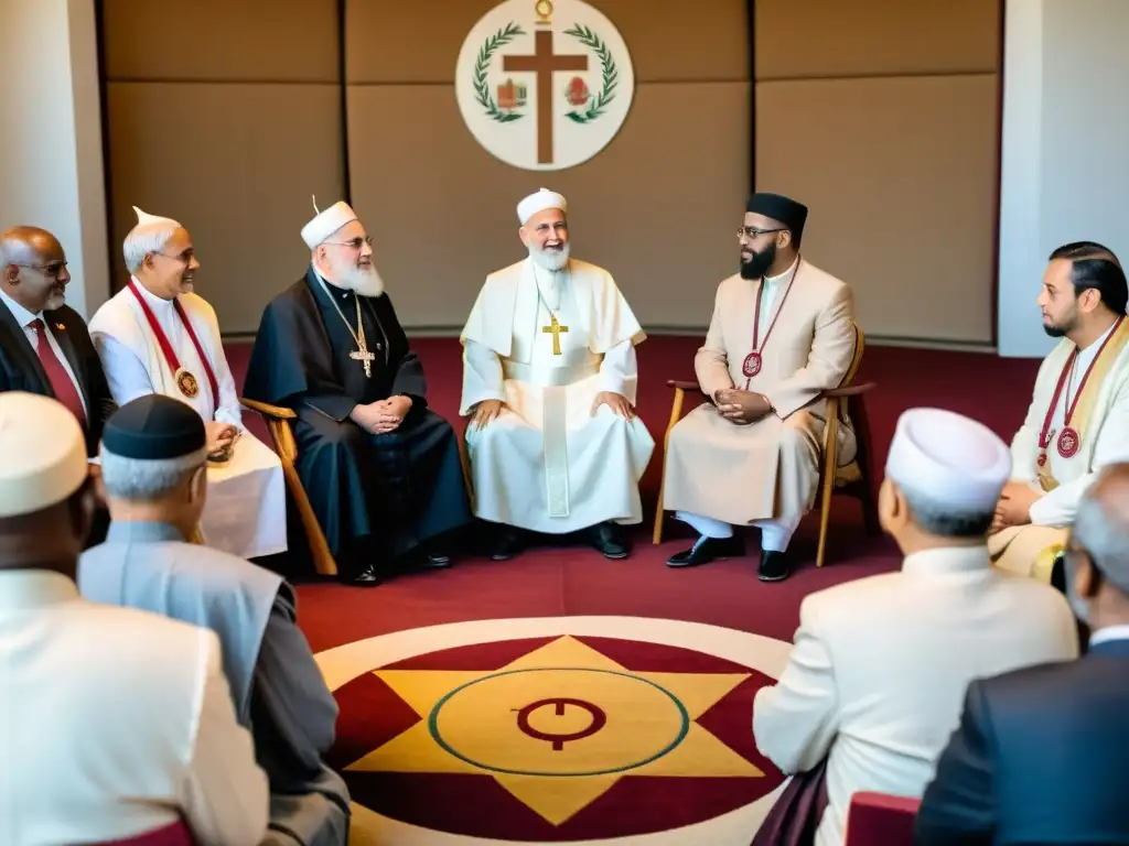 Diálogo interreligioso para la resolución de conflictos: líderes de diferentes tradiciones dialogan en un ambiente armonioso y sereno