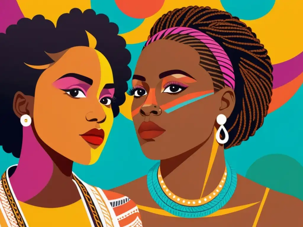 Una ilustración digital vibrante y dinámica que representa la interseccionalidad de raza, clase y teoría Queer, con colores vivos y detalles intrincados