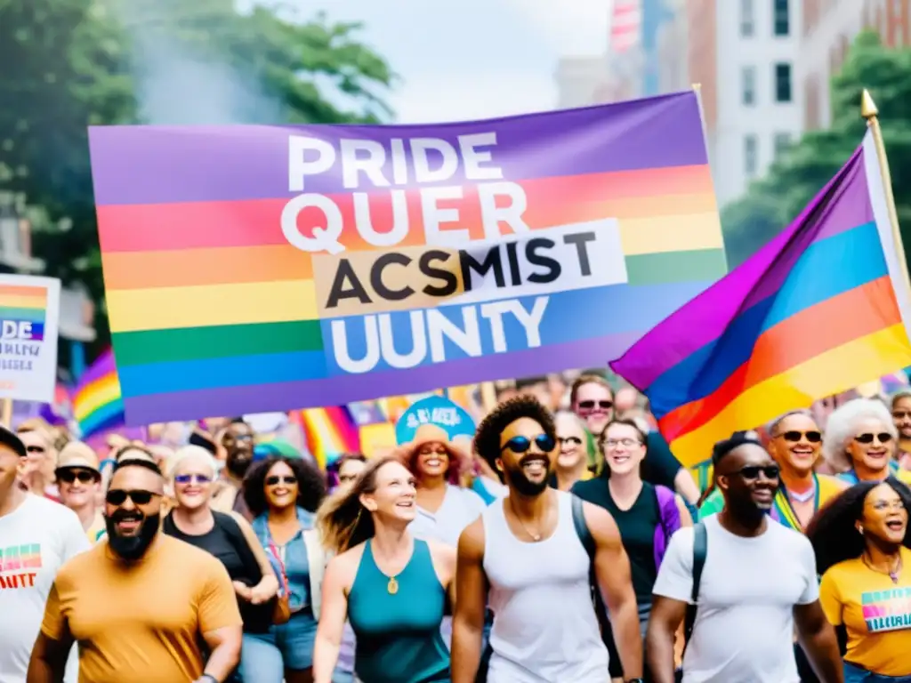 Manifestación de diversidad y activismo queer en una marcha colorida