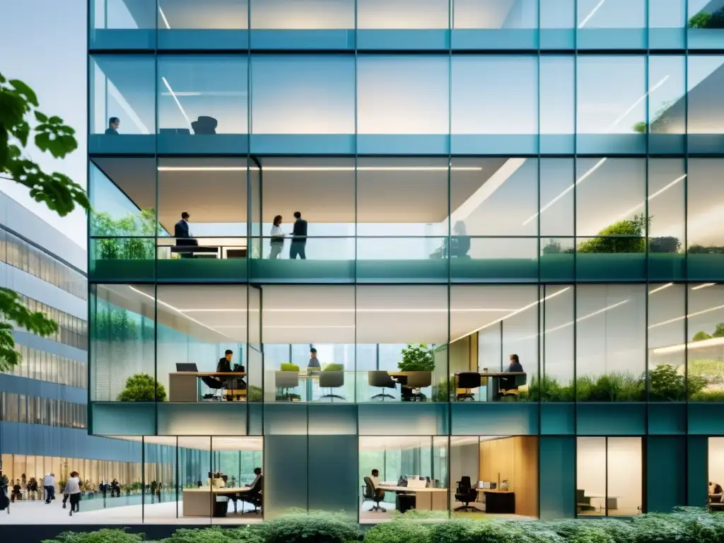 Edificio de oficinas transparente en la ciudad, reflejando honestidad total en negocios
