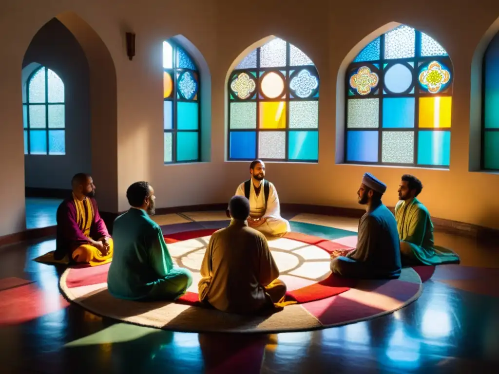Encuentros con la filosofía sufí: Meditación en grupo en ambiente sereno y espiritual bajo luz de vidriera