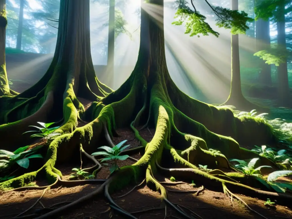 Enigmática red de raíces muestra la causalidad y acausalidad en filosofía en el misterioso bosque