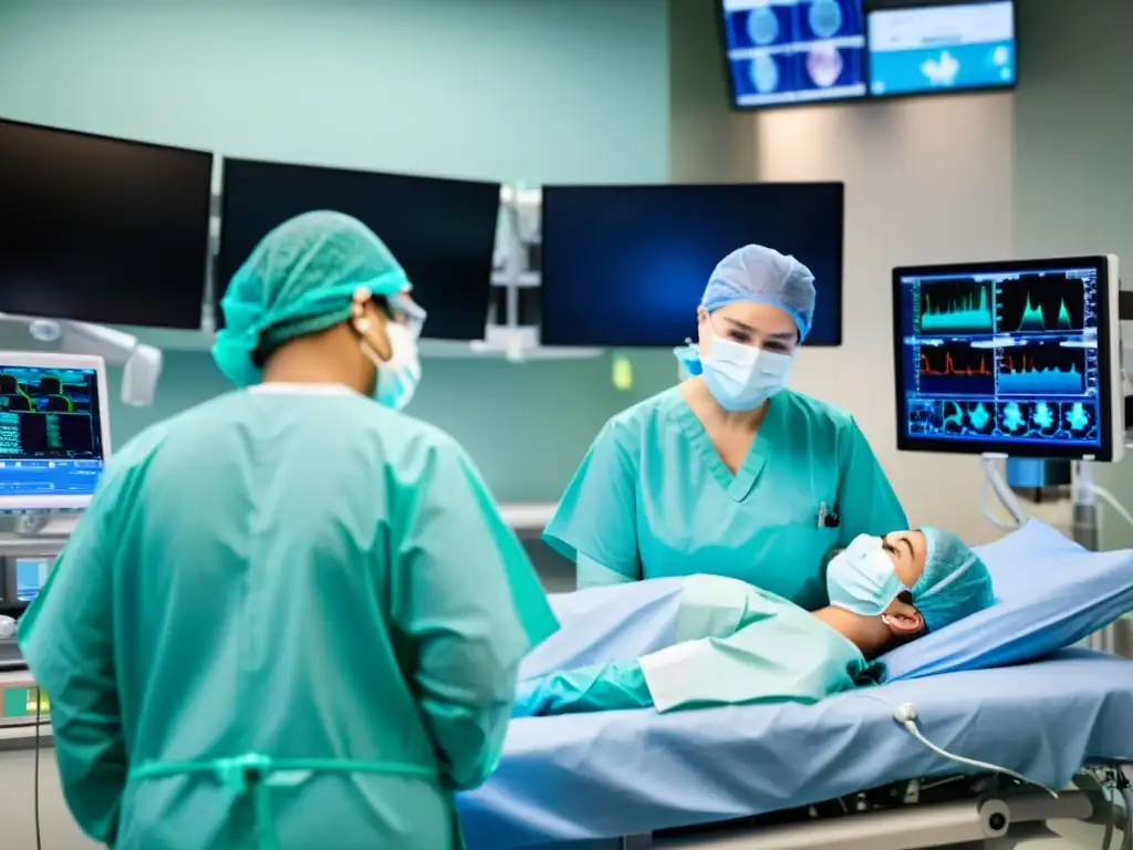 Un equipo médico en sala de operaciones, realizando cirugía con precisión y concentración