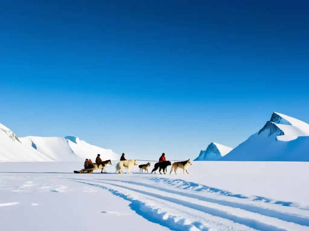 Escena épica de cazadores inuit y sus perros en la ética ártica relación naturaleza