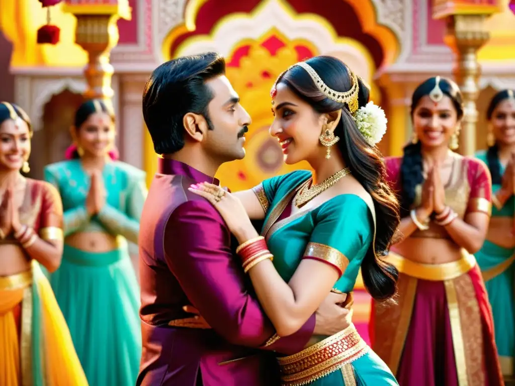 Escena vibrante de Bollywood con influencia del hinduismo