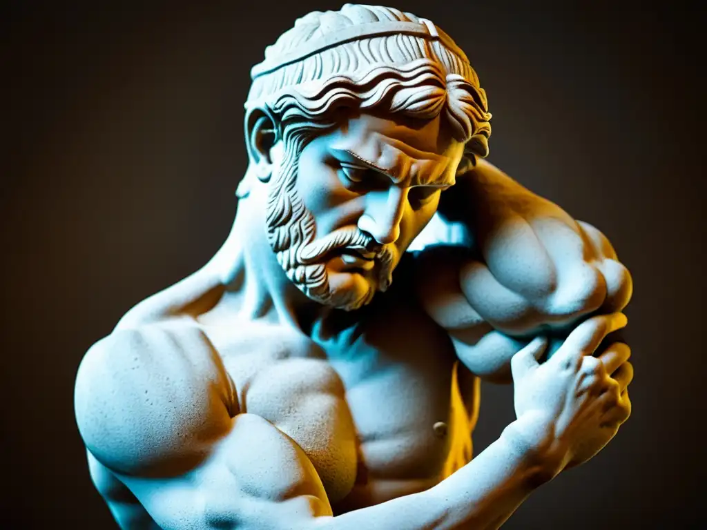 Escultura griega antigua muestra la tensión entre libertad y poder, con detalles musculares y expresión facial intensa