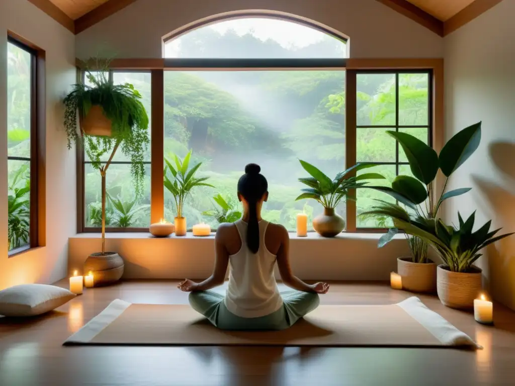 Rincón de meditación en casa: Espacio sereno con luz natural, cojín cómodo y plantas, para practicar la tranquilidad y la atención plena