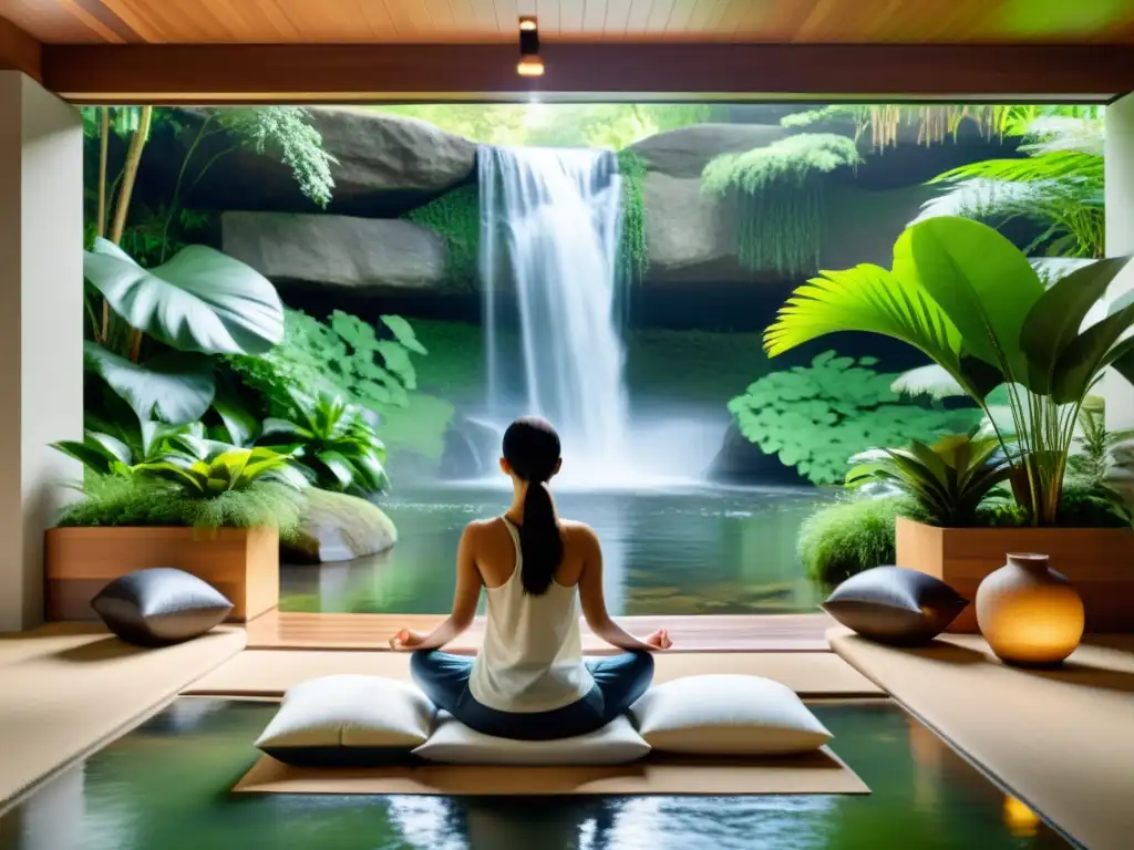 Espacio de meditación tranquilo rodeado de naturaleza para meditación guiada filosofías del mundo