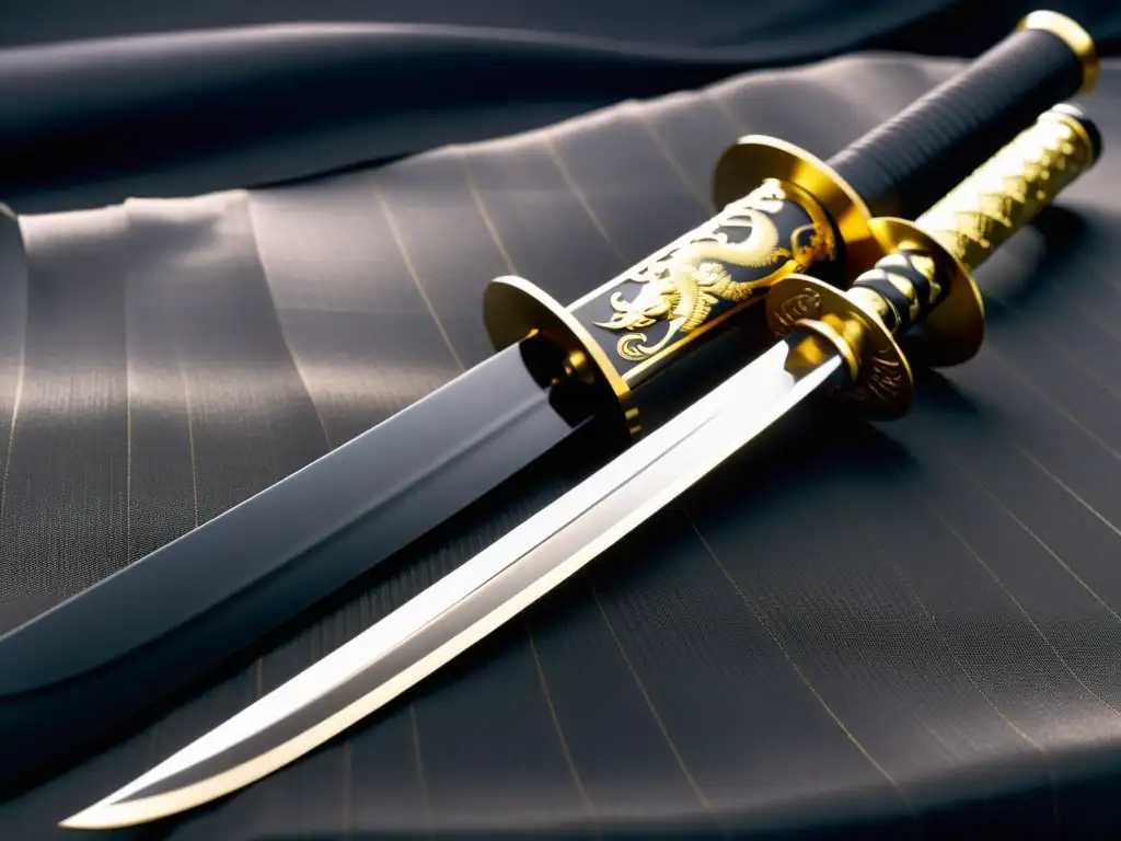 Una espada samurái japonesa exquisitamente detallada, reflejando la luz a través de un shoji