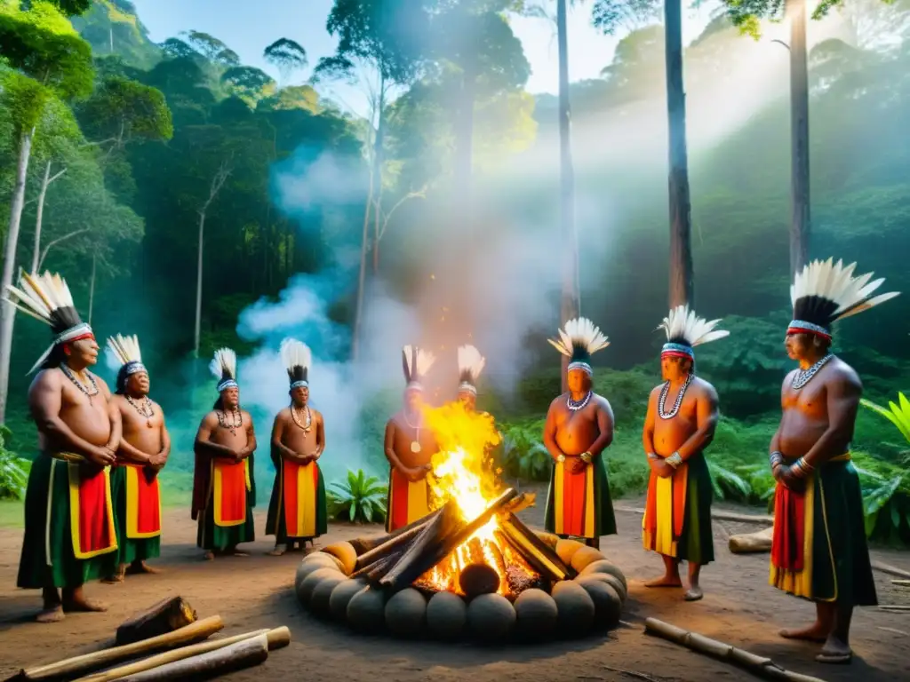 Conexión espiritual con la naturaleza a través de tradiciones ancestrales: ceremonia de ancianos indígenas en un exuberante bosque