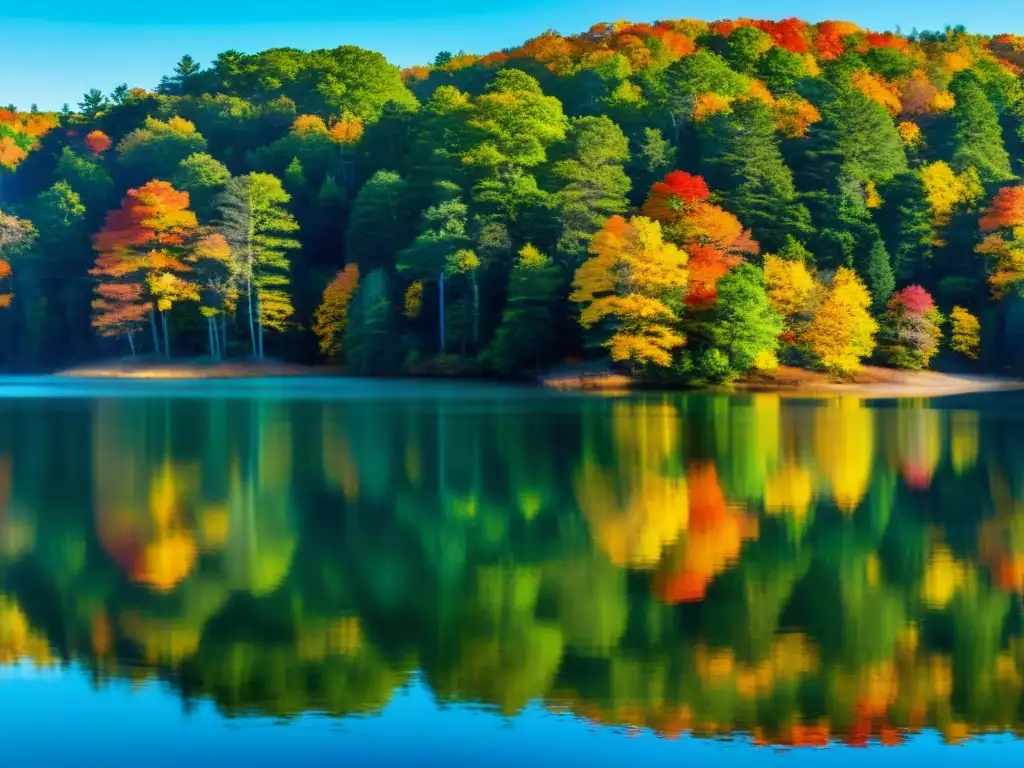 Espléndido paisaje otoñal en Walden Pond, reflejando el trascendentalismo en la naturaleza de Nueva Inglaterra