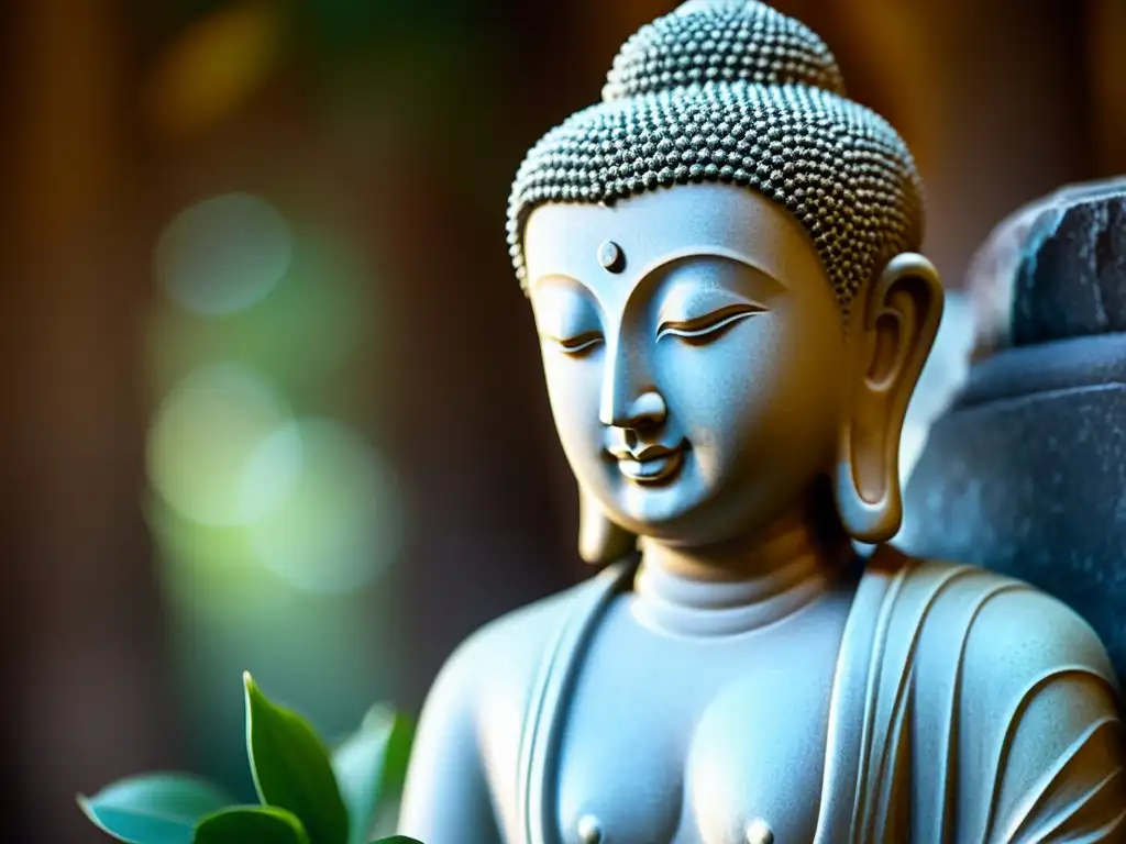 Estátua serena de Buda en suave luz natural, transmitiendo paz y sabiduría