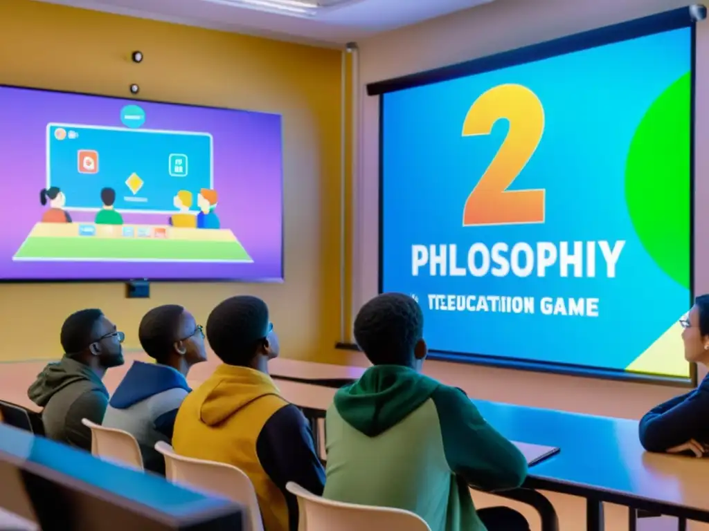 Estudiantes participan en una animada discusión sobre filosofía usando un videojuego como herramienta educativa