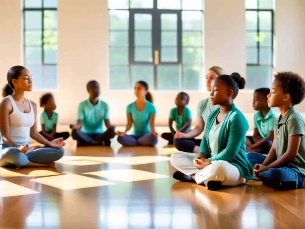 Estudiantes practican mindfulness en aula, con luz natural