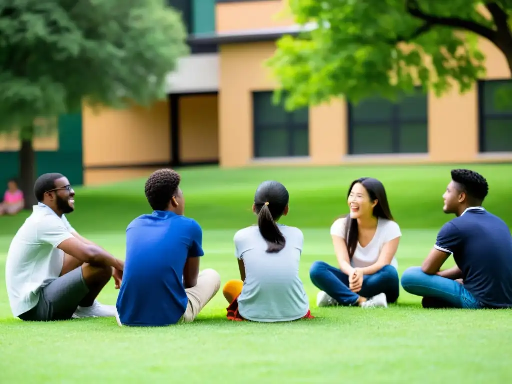 Juego filosófico: aprendizaje dinámico y diversión Estudiantes disfrutan enseñanza de filosofía a través del juego en un ambiente vibrante y enriquecedor, rodeados de citas filosóficas y expresiones de alegría intelectual