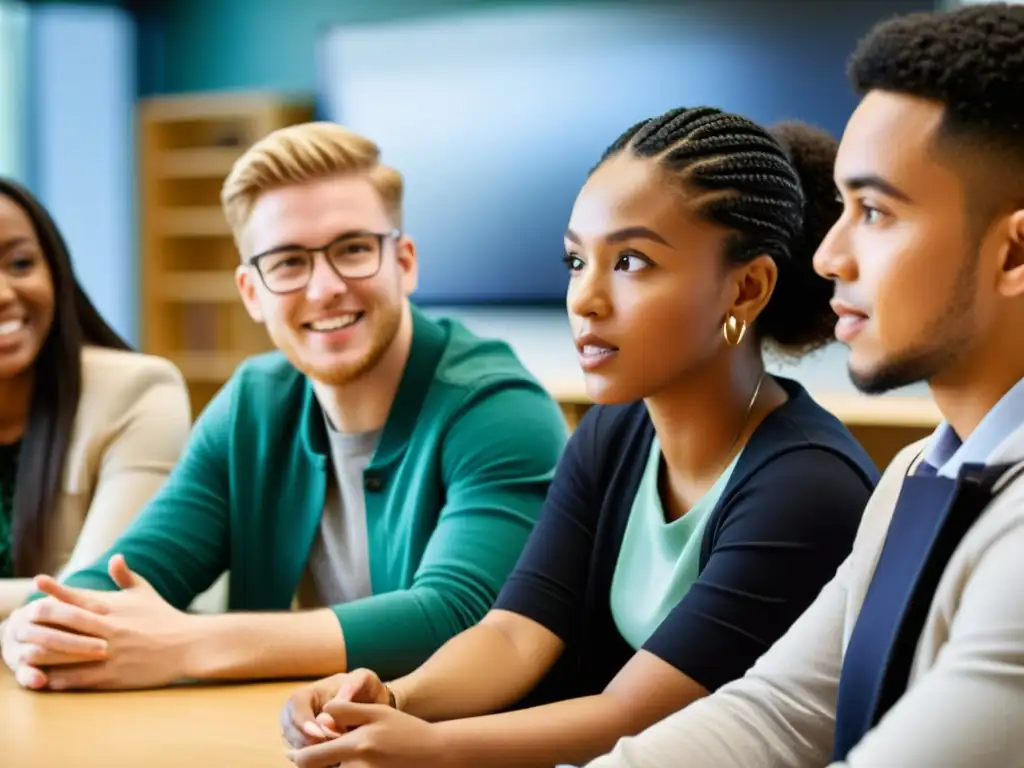 Estudiantes universitarios de diversas disciplinas colaborando en un aula contemporánea, resaltando la interdisciplinariedad en la educación superior