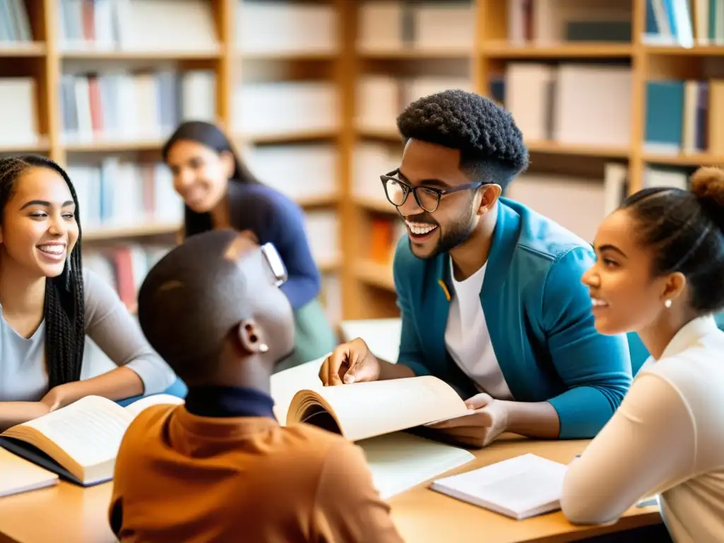 Estudiantes universitarios debatiendo apasionadamente sobre perspectivas académicas